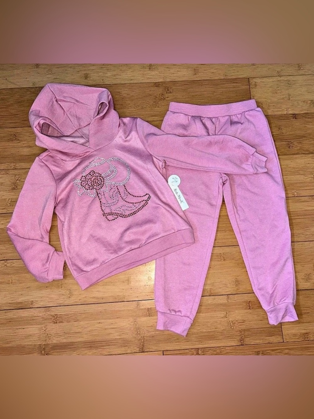 NWT Girl’s Size 5 Pink Gem Cowgirl Boots Sweats Outfit - Hoodie Top & Joggers